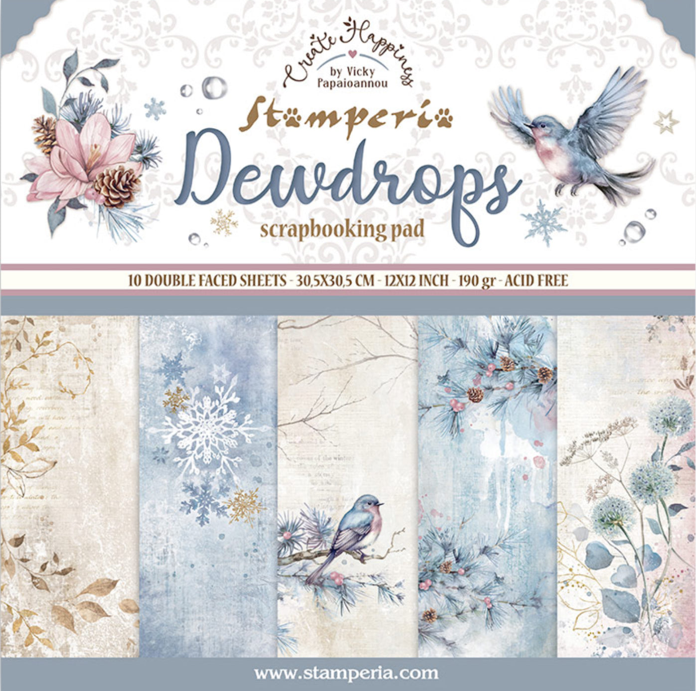 Stamperia Dewdrops 12” x 12” Paper Pad